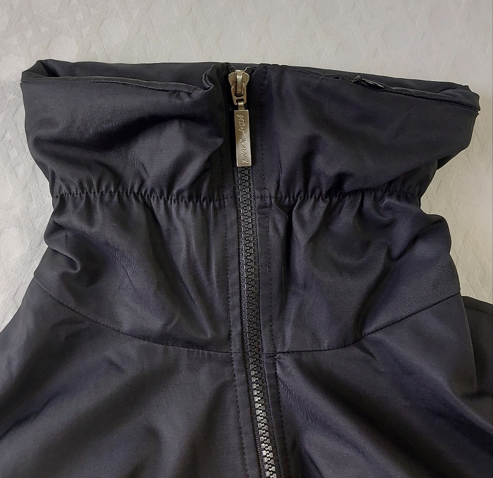Betsey Johnson Women Hooded Jacket Large Black Zip Up Lined Ruffle Hem Mock Neck - Picture 8 of 16
